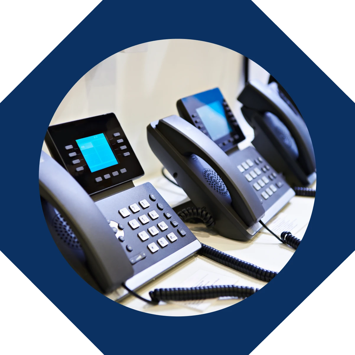 Business communication devices on a desk